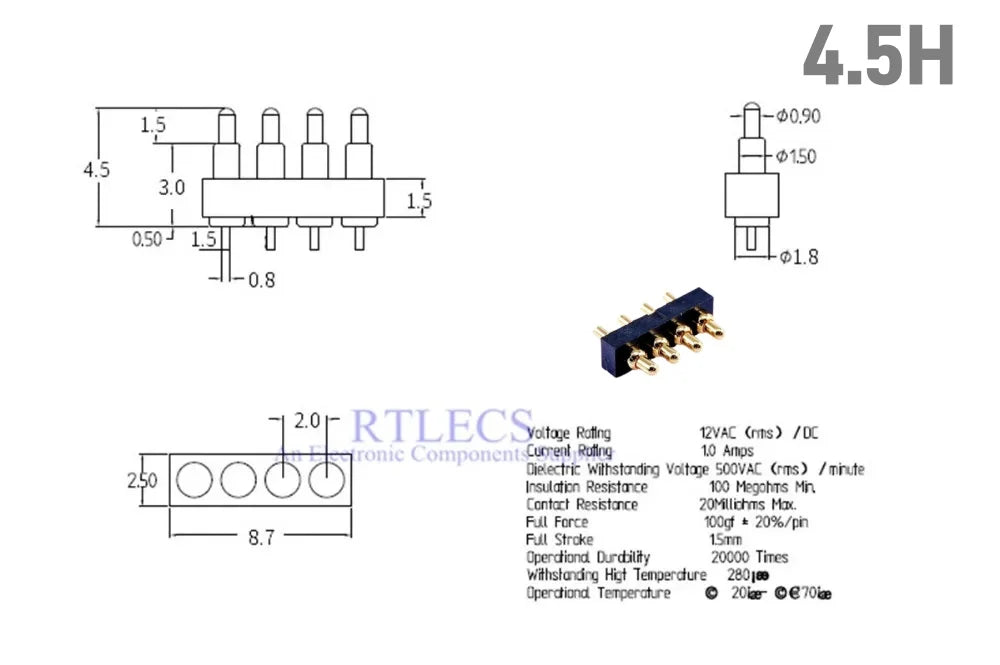 Spring-Loaded Pogo Pin Connector 2.0 mm Pitch 2 3 4 5 6 Pins Through Holes PCB SMD Height 3 4 4.5 7 mm Modular Contact Strip