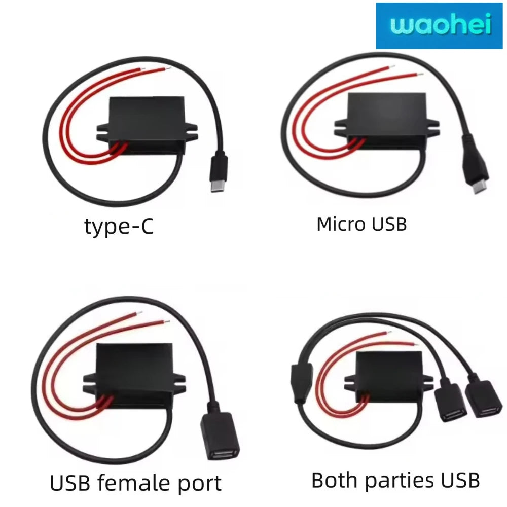 12V 24V to 5V 3A DC DC Step Down Buck Converter Mini USB Micro USB Type-C Power Supply Module CE ROHS Certified Waterproof