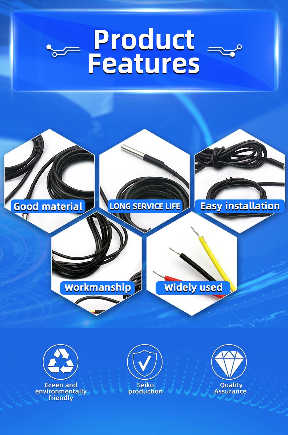 1PCS DS18B20 Temperature Probe Sensor Stainless Steel Package Waterproof Digital Temperature Sensor 1M/2M/3M