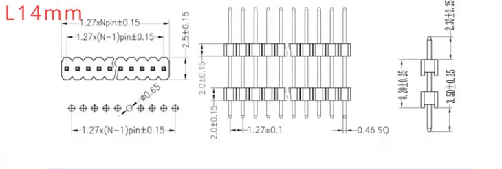 50pcs 1.27mm 1x50P Extra Long Pin L11-15-20-27mm Straight Single Row Double Plastic PCB Board Spacer Male Header Connector