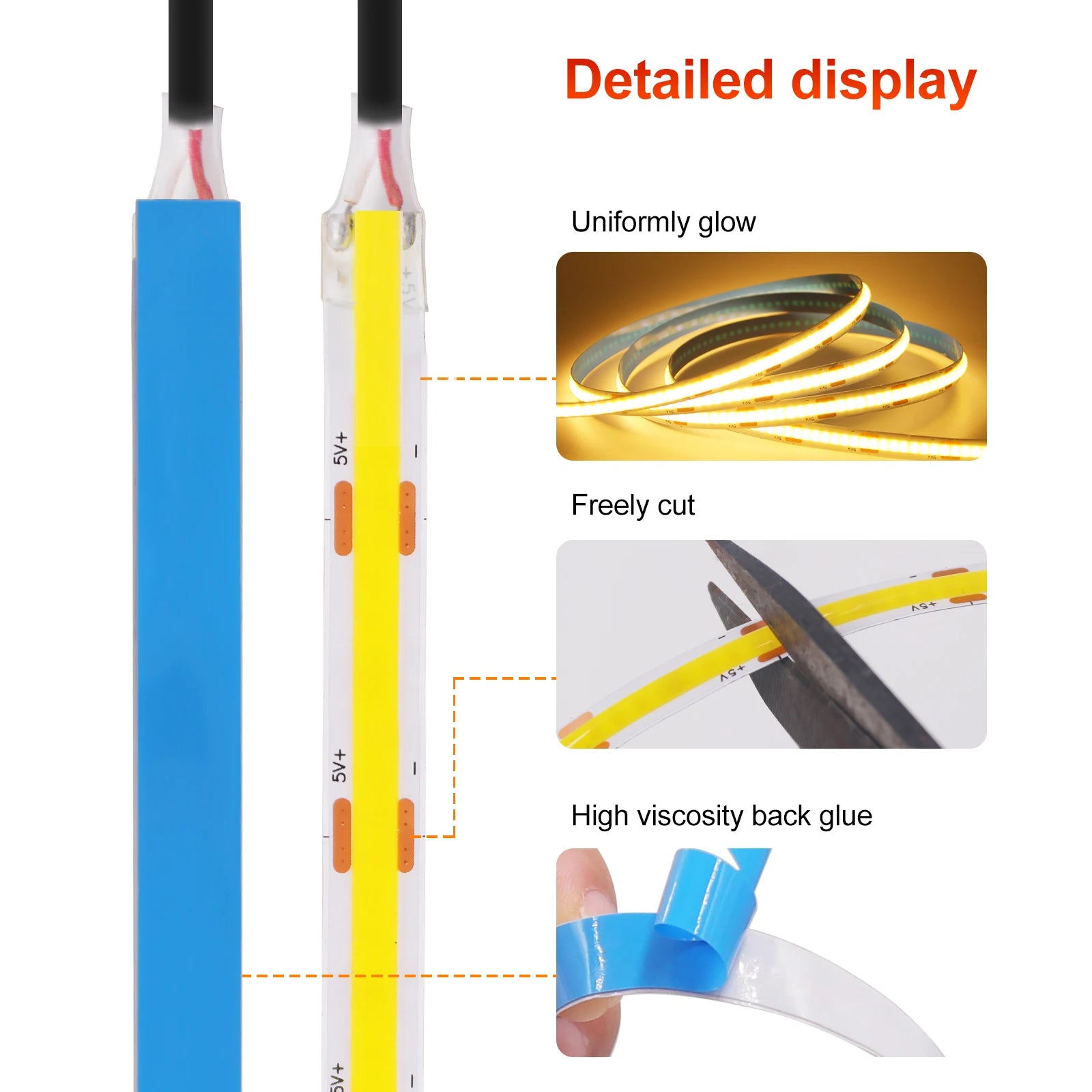 Super Bright USB DC5V COB Led Light Strip 320LED/m High Density Flexible Linear Lighting Warm/Natural/White 50cm 1m 2m 3m 4m 5m