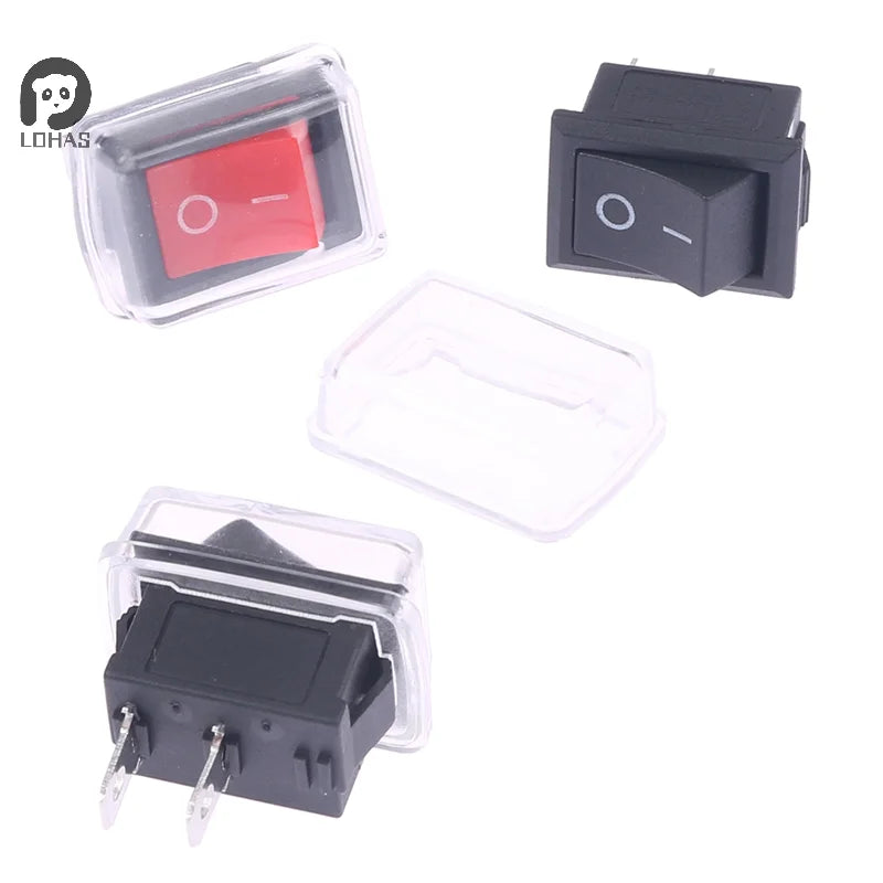 5Pcs Black Push Button Mini Switch 2Pin Snap-in On/Off Rocker Switch With Waterproof Cover