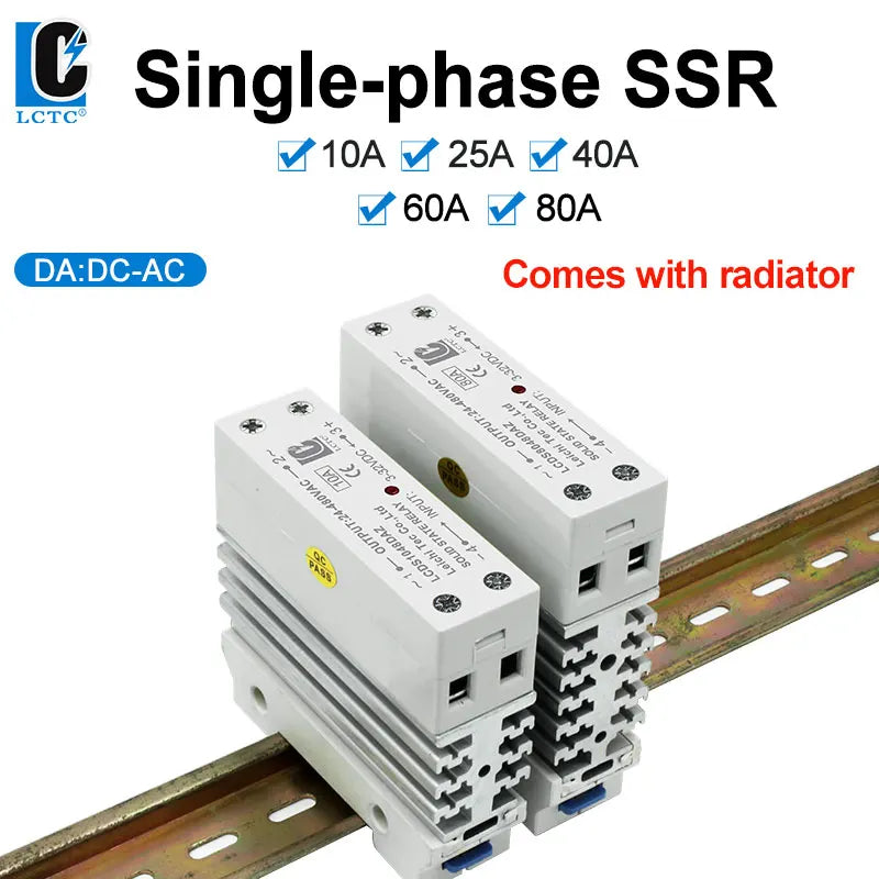 LCTC DIN Rail Mounted Relay SSR Slim Solid State Relay With Heat Sink DC Control AC 10A 25A 40A 50A 60A 80A Industrial Relay