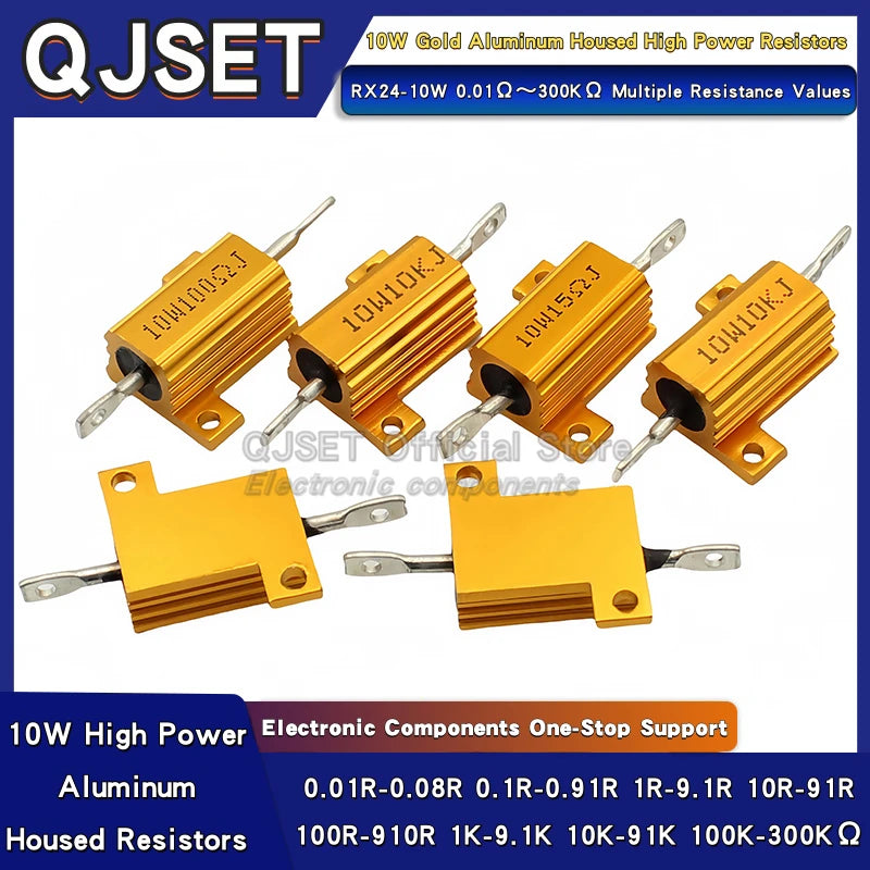 1pcs RX24-10W Golden Aluminum High Power Current Limiting Resistors 0.1 ~ 10K 0.5 1 2 3 5 8 10 20 100 150 200 300 500 1K 5K Ohms