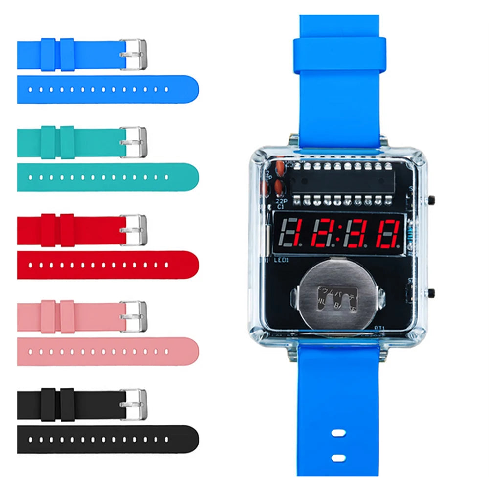 DIY Electronic Watch Kit 0.28'' LED Digital Tube Creative Watch Soldering Kit Microcontroller Watch Kit with Silicone Strap&Case