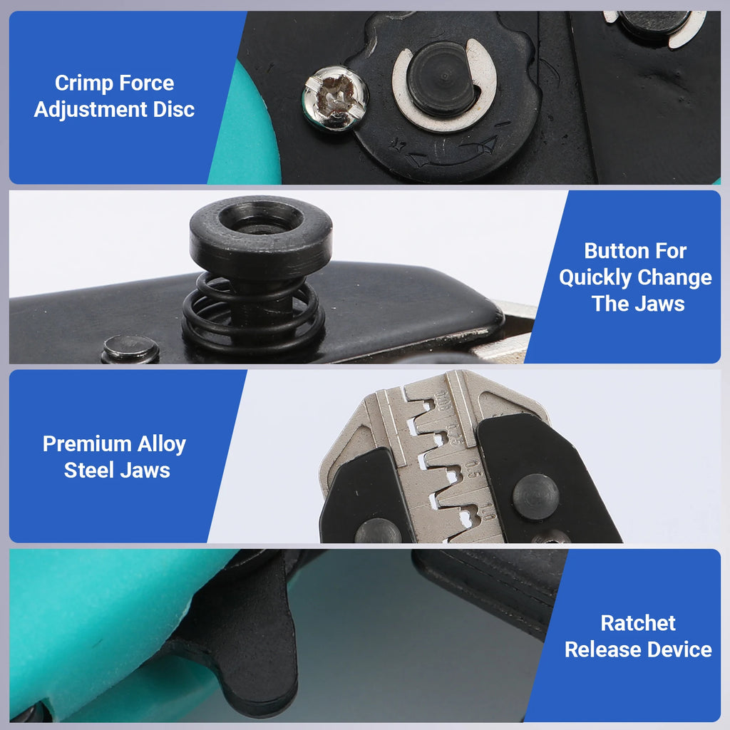 Crimping Tool Set Electrician Tools Quick Change Jaws For Crimp Terminals Dupont JST Non Insulated Open Barrel Ferrule Solar MC4