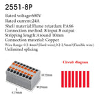 Electrical Cable Wire Connectors Push-in Terminal Block Universal Compact Wiring Multiple In Out Spliceable Mount On Din Rail