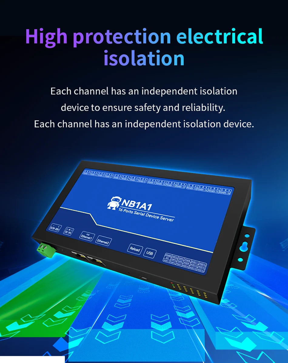 16-Channel Serial Server RS485 to Ethernet Gateway ModBus RTU to TCP CDEBYTE NB1A1 MQTT/HTTP POE Isolation Edge Computing