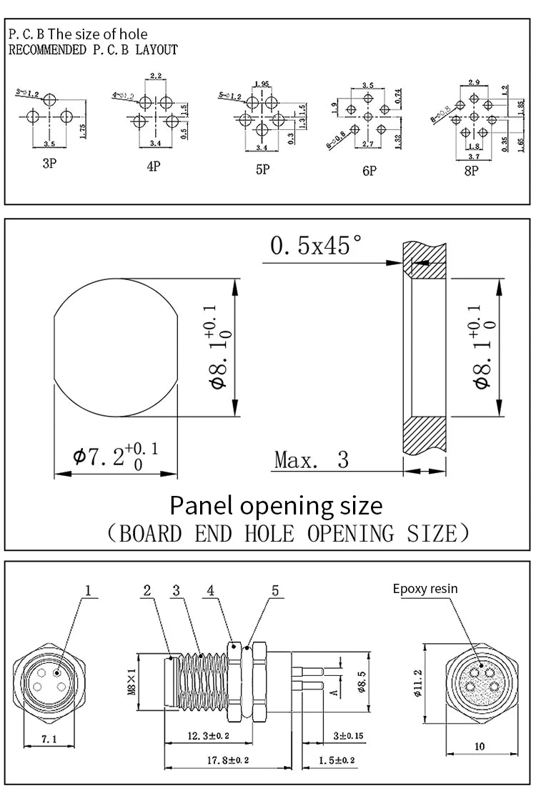 5/10 PCS M8 Male/Female Curved Straight Jack Socket 3 4 5 6 8 Pin Solder IP67/68 Waterproof PCB Panel Connector