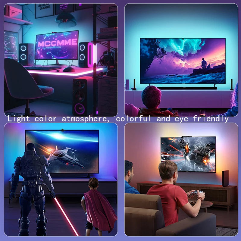TV SYNC Backlight LED Strip Light USB Flexible Ribbon Diode Tape with RGBIC Color Capture Sensor Bluetooth APP Remote Control