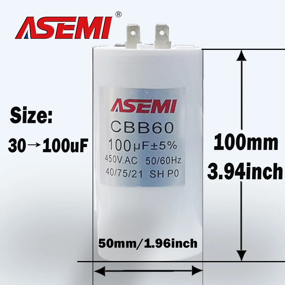 100UF CBB60 450V Washing Motor Start Capacitor Water Pump 3.5uF 7uF 10uF 25uF 40uF