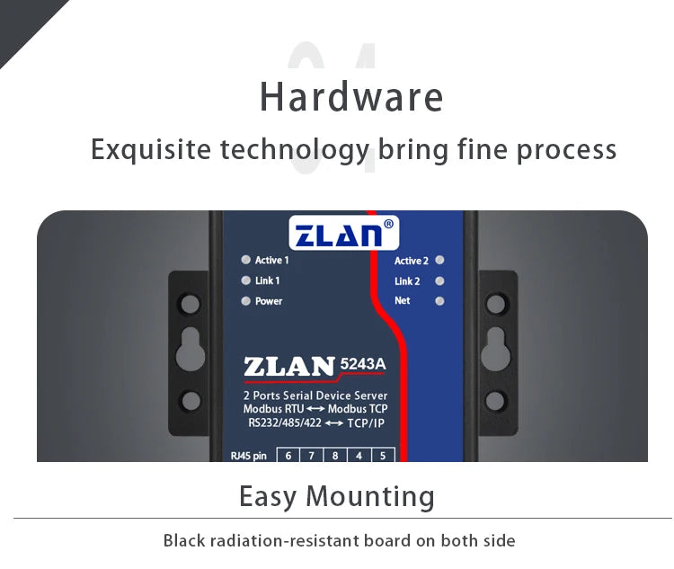 ZLAN 5243A 2 ports RS485 to Ethernet RJ45 TCP IP Modbus RTU Gateway multi master serial device rs232 to ethernet