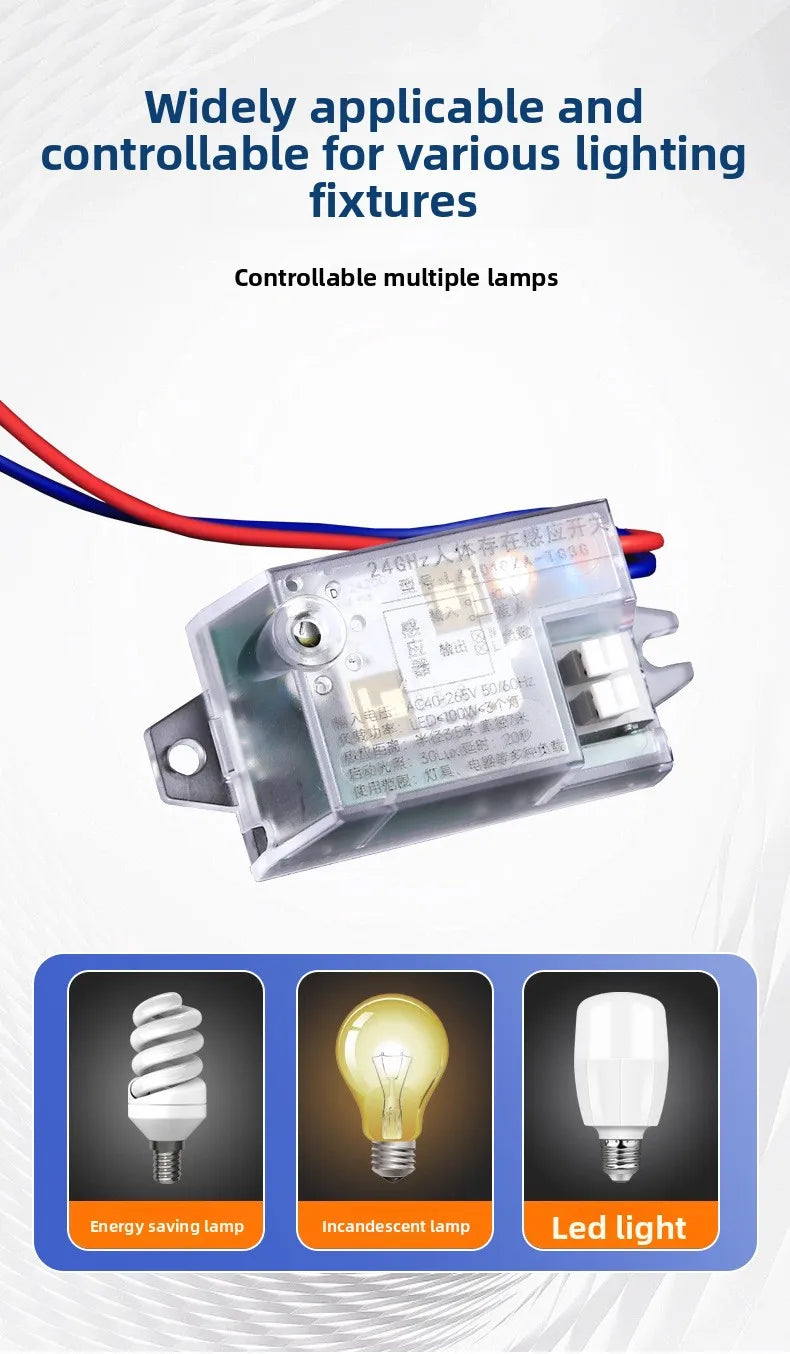 110V-220v Human Presence Sensor 24G Microwave Radar Controller Detection Micro-motion Breathing  Motion Sensor Switch