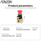 LA38-11ZS Self-Locking 22mm Emergency Power Button Switch Mushroom Head Emergency Stop Button 10A 1NO 1NC