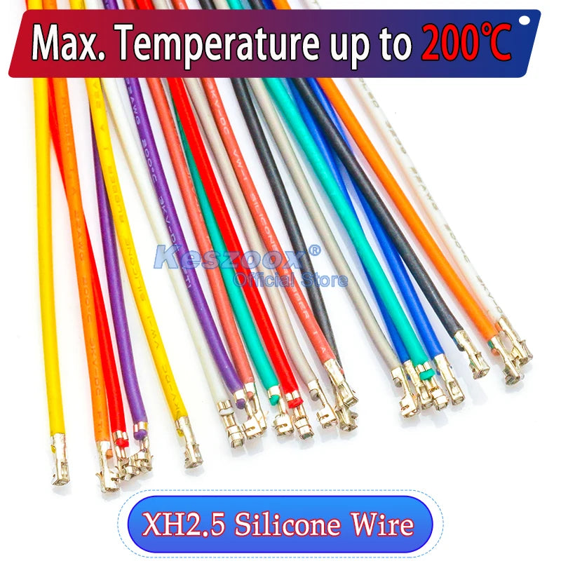 JST XH2.5mm Pre-Crimped Silicone Cable Wire 22AWG Copper Wire High TempErature Resistance Cable Crimp Terminal XHR2.54 Connector