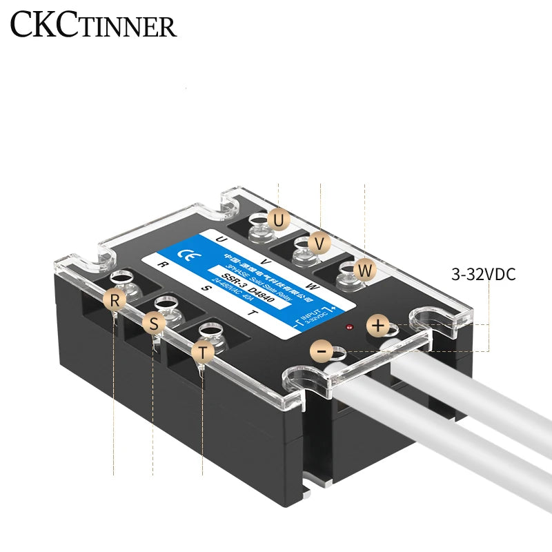 10A 25A 40A 60A 80A 100A 120A 150A 200A Three-Phase Solid state relay 3-32VDC SSR Single Phase DC Control AC AC Control AC