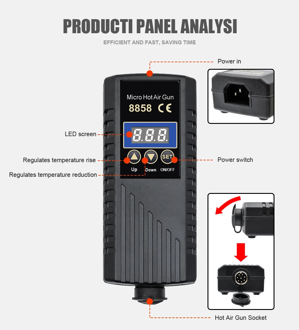 JCD 8858A Micro Hot Air Gun 750W Soldering Rework Station LCD Digital Display Hair Dryer Welding Repair Tools BGA SMD Heat Gun