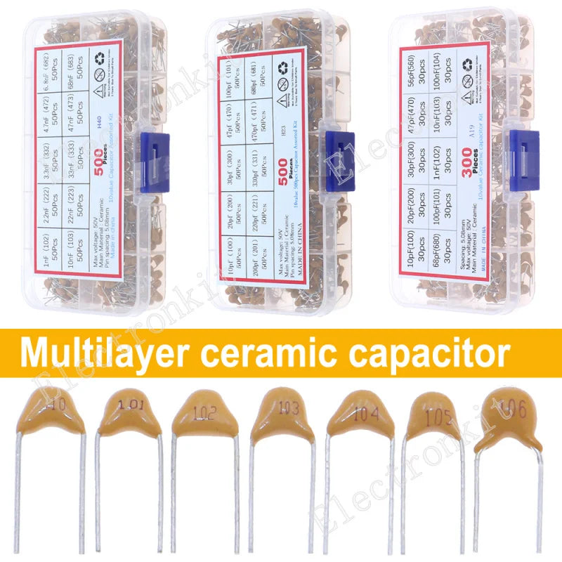 50V 10pF~10uF Multilayer Ceramic Capacitor Assorted kit Pin=5.08mm