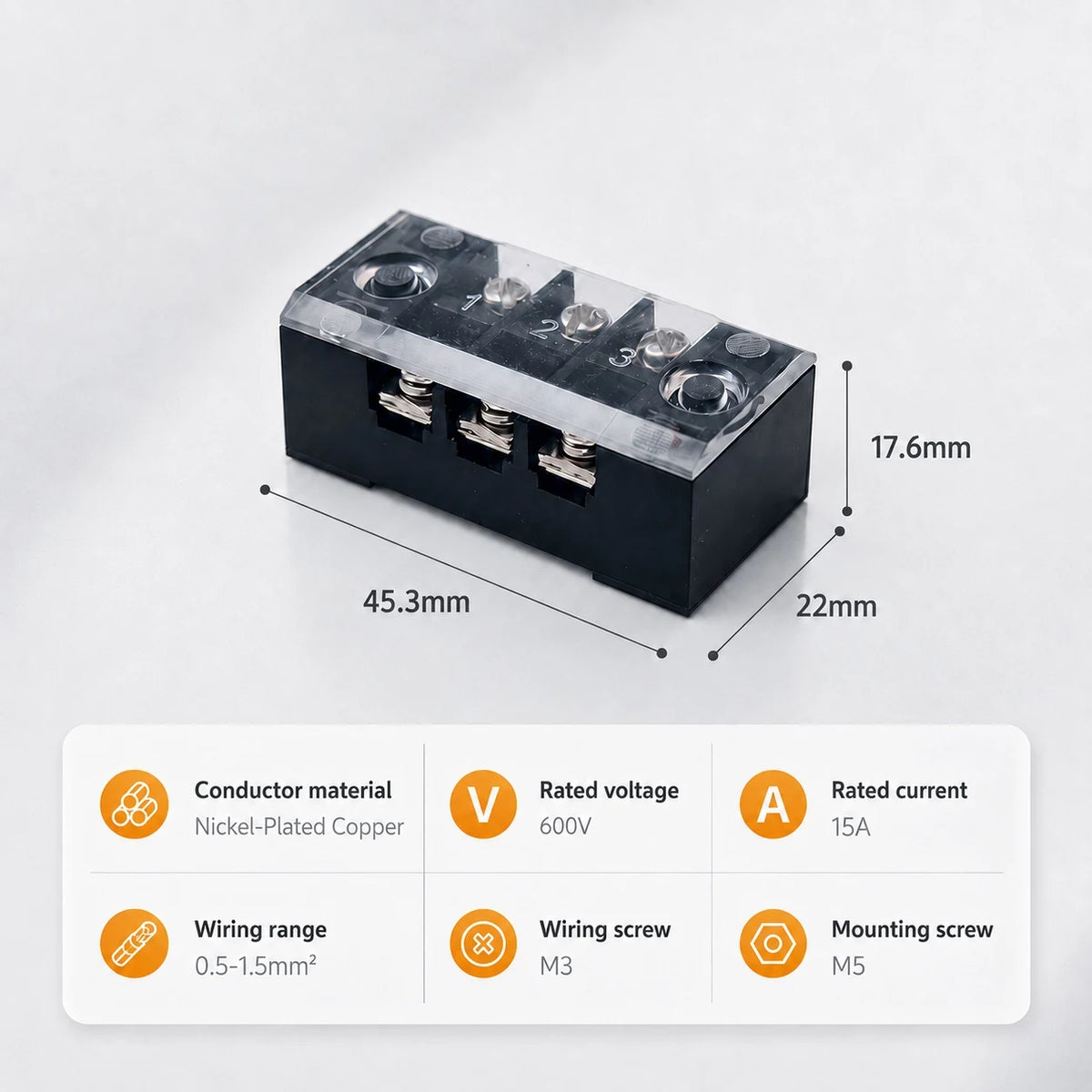Screw Terminal Block TB Series Dual Row Barrier Strip 3/4/5/6/8/10/12P 15A 25A 45A 600V Panel Mount Electrical Wire Connector