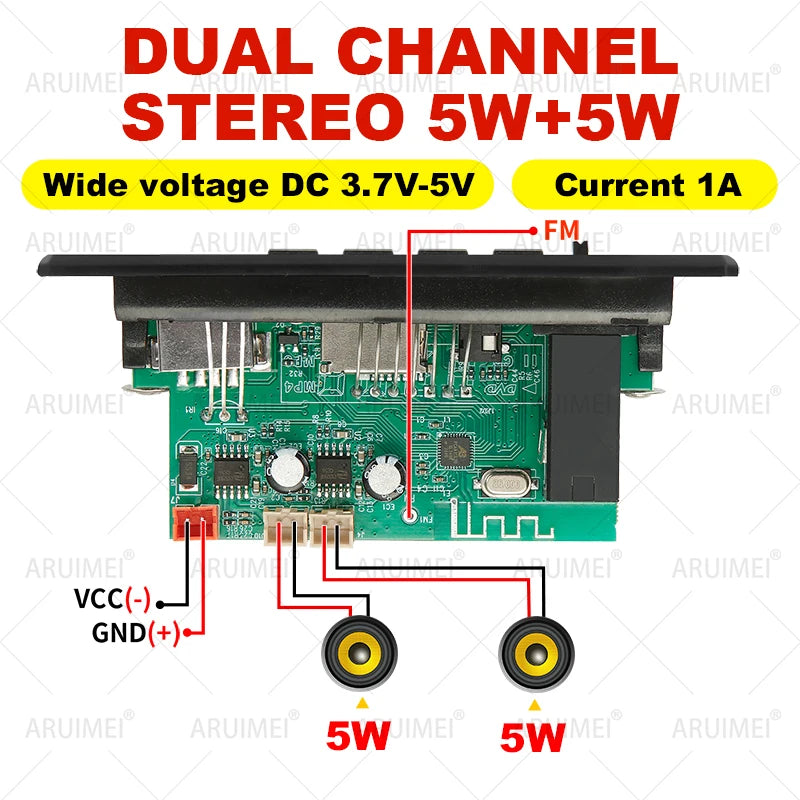 ARUIMEI 10W Digital Amplifier MP3 Decoder Board DC 5V Bluetooth 5.0 FM Support Microphone Car MP3 Player with Remote Controller