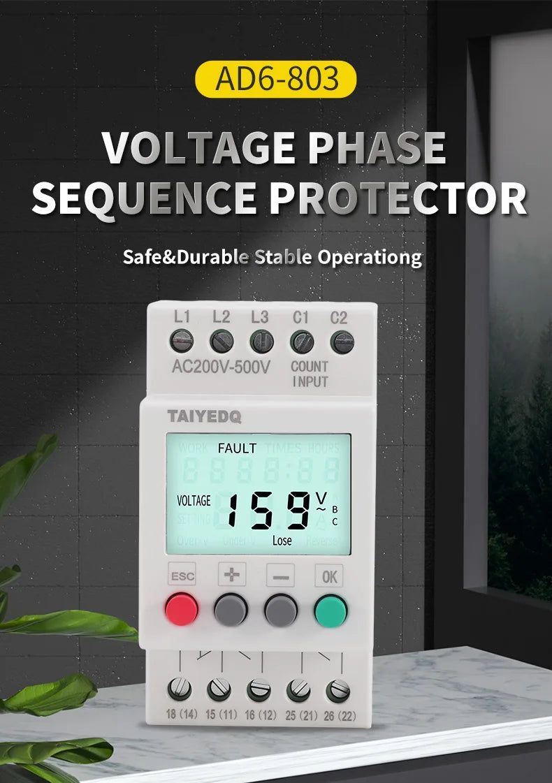 LCD Digital Three-Phase Power Supply Motor Overvoltage And Undervoltage Elevator Phase Sequence Protection Relay