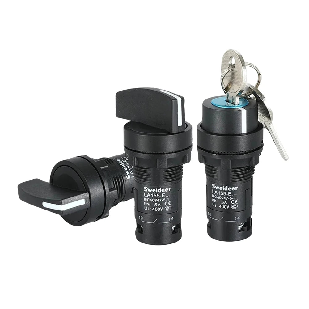 22mm Key Knob Switch 1NO/2NO/1NO1NC 2/3 Position Self Locking Select Rotary Switch Power Conversion Switch 5A on Off