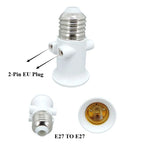 PBT Fireproof  European Double EU to E27 LED Bulb Adapter 2EU Plug Converter Base Lamp Holder Screw Light Socket White