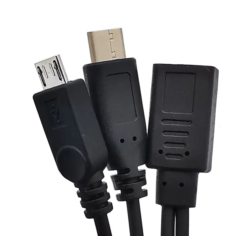 30cm USB 1/2 Type-C Female to Type-C Male Plus Micro USB Male Phone Charging Tablet Connection Cable