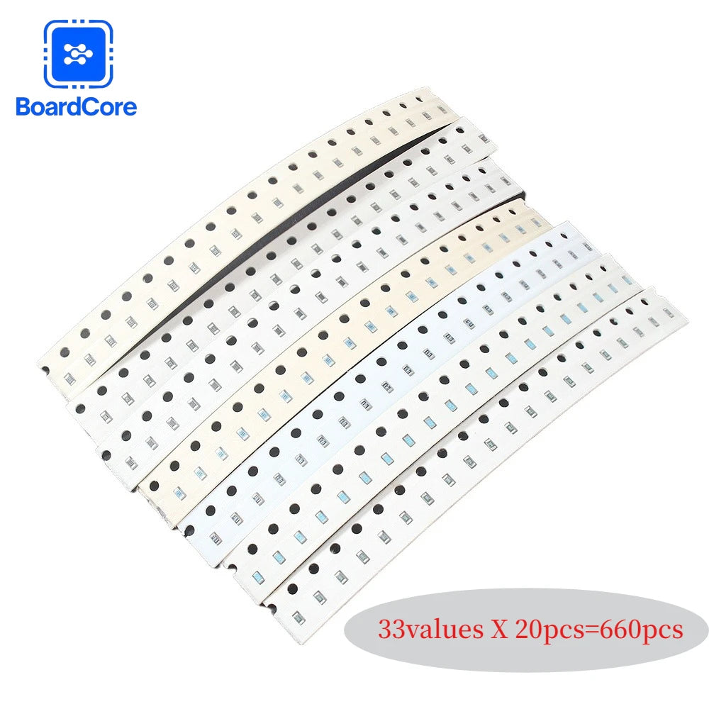 660pcs 1206 1% SMD Resistor 0805 0603 Resistors Assorted Kit 33 Values Each 20pcs 1R-1M 10K 100K 1K 100R Resistance Set