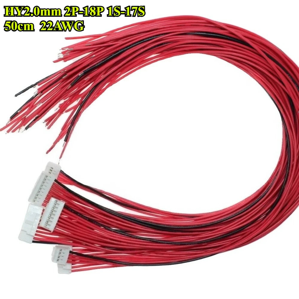 2P-18P BMS Balance Cable HY2.0mm Lithium Battery Protection Board Connection Wire PIN 1S~17S with Lock Buckle Cable 22AWG 50cm