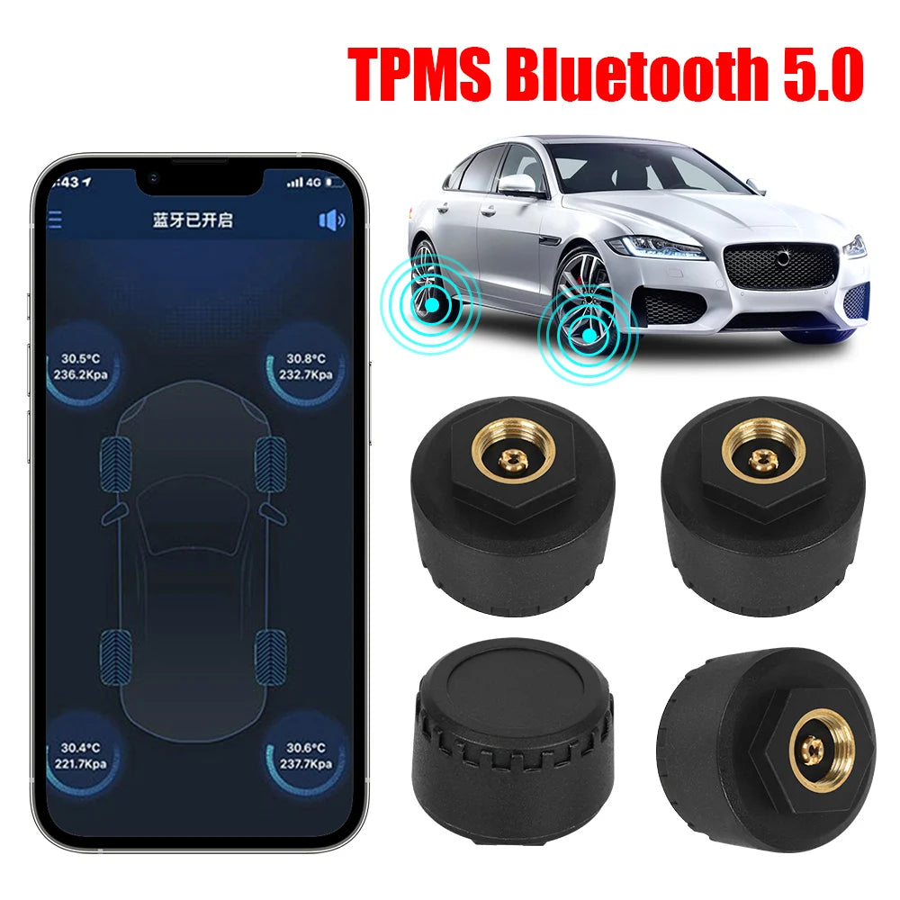 Bluetooth 5.0 External Mobile Phone APP Display TPMS Android/IOS Tire Pressure Monitoring System Car Tire Pressure Sensors