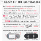 LILYGO® T-Embed ESP32-S3 CC1101 Low-Power Sub-1 GHz RF Transceiver PN532 NFC RFID I2C Module LCD Board Built-in Battery 1300mAh