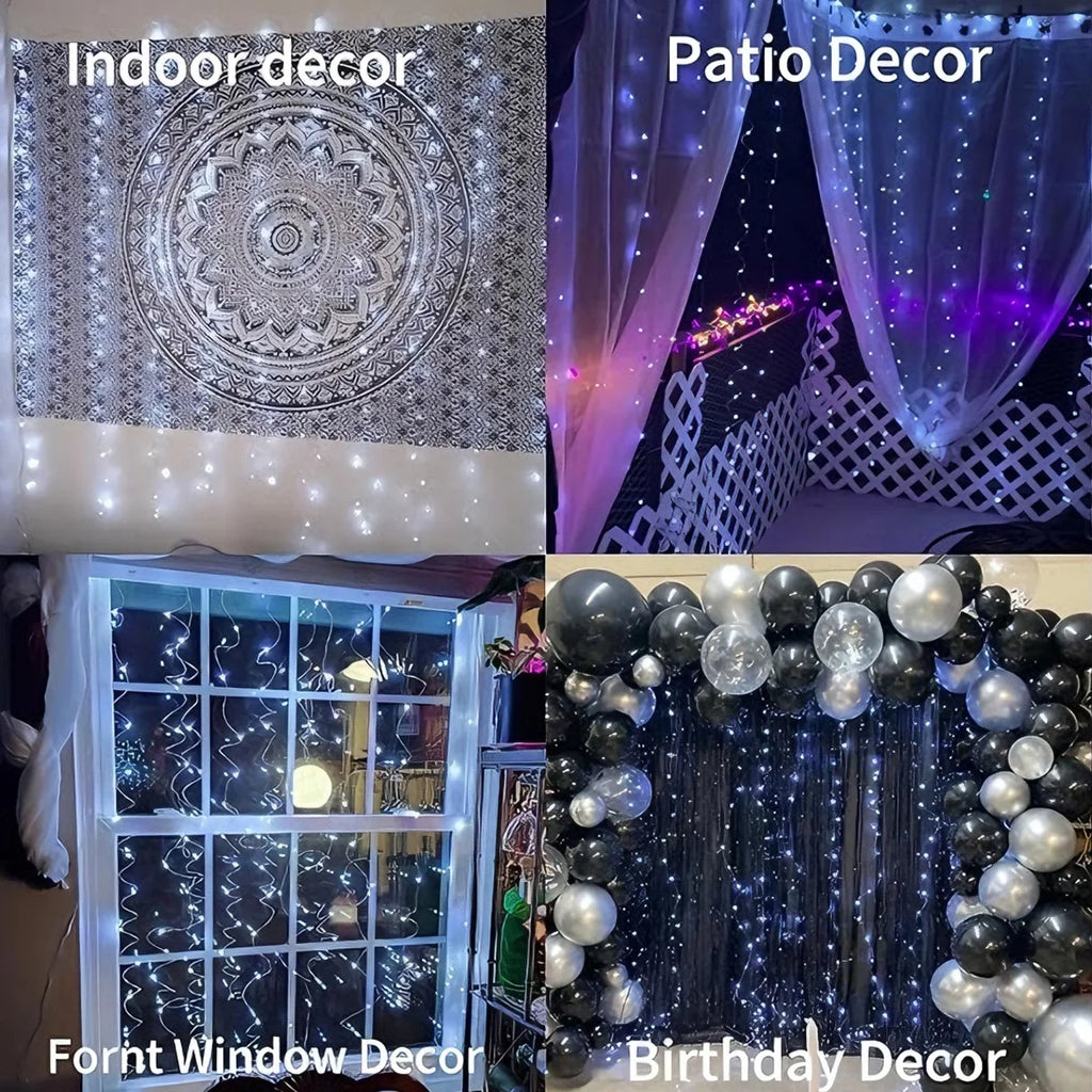 Monochrome Curtain Light, Warm White/White Light, 300LEDs Smart Wall Light, Waterfall Light, Remote Control Timing, Bedroom, Background Wall, Party, Halloween, Christmas Indoor and Outdoor Decoration