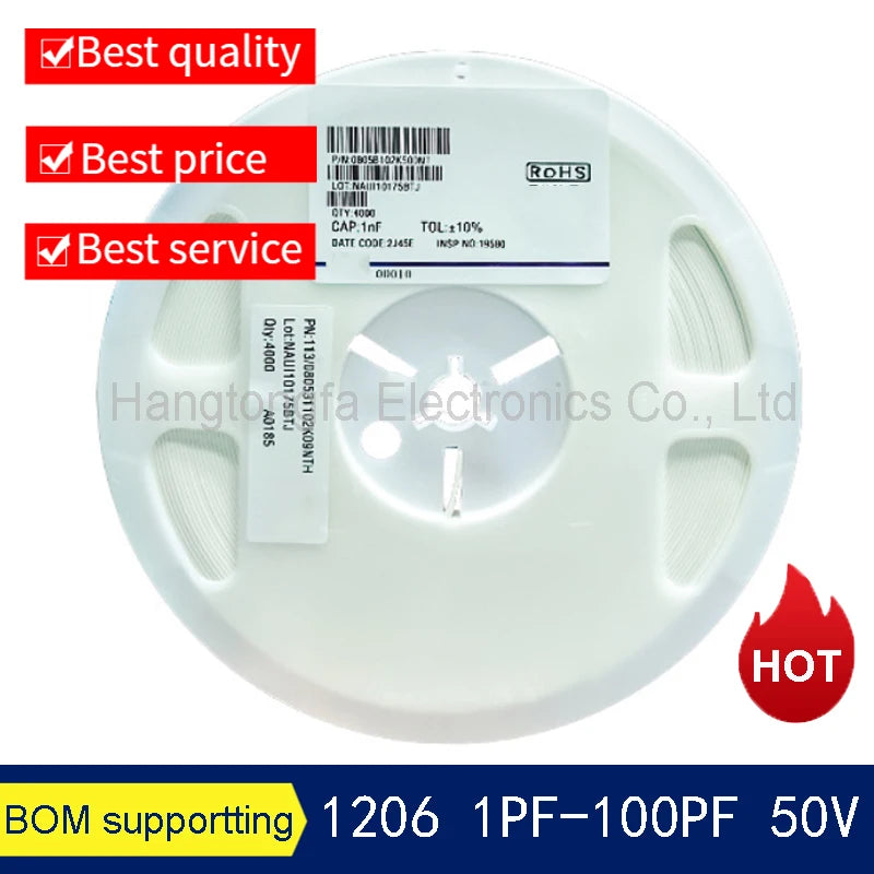 4000PCS Chip Capacitor 1206 0805 0603 2.7P 4.7P 10P 22P 33P 47P 75P 100P PF 3216 101J NPO 50V  A REEL Ceramic Capacitor SMD NEW