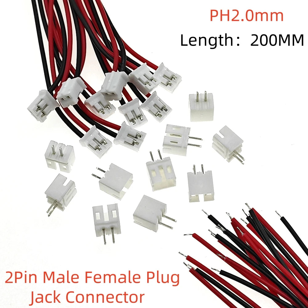 2/5/10/20SETS Micro PH2 JST PH 2.0 PH2.0 2Pin Male Female Plug Jack Connector With Wire Cables 200mm