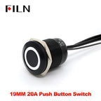 FILN 19MM 20A 12V 24V 110V 220V LATCHING MOMENTARY Flat Ring Round Push Button Switch IP66 Metal Stainless Steel  with 20cm Wire