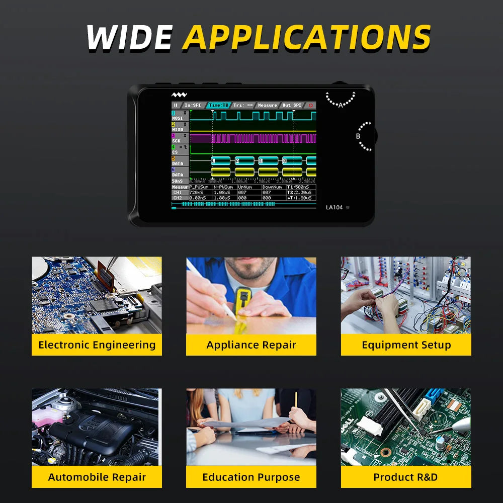 Digital Logic Analyzer LA104 USB Mini 4 Channels 100MHz Max Sampling Rate Built in 8MB Flash Storage 2.8 Inch Oscilloscope