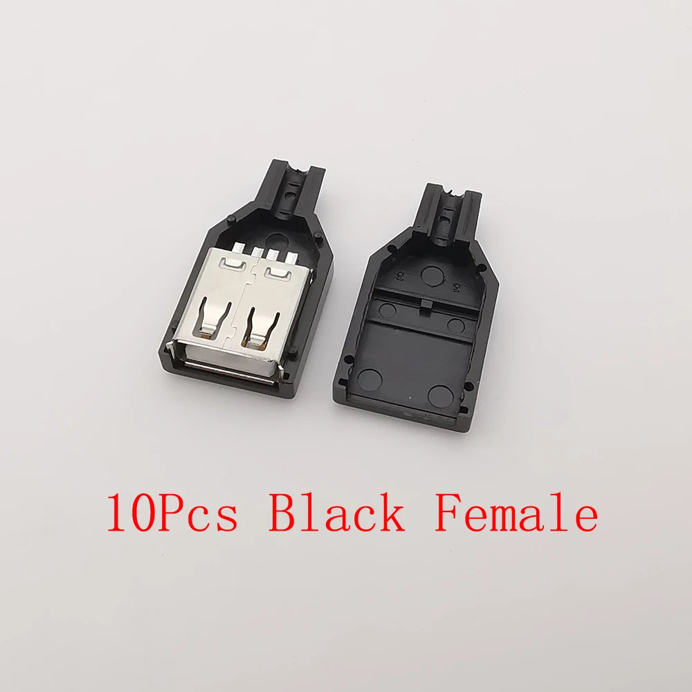 10Pcs USB 2.0 Type A 4 Pin Male Female Assembly Adapter Connector Soldering Type 5V USB-A Plug Socket Charging Data DIY Repair