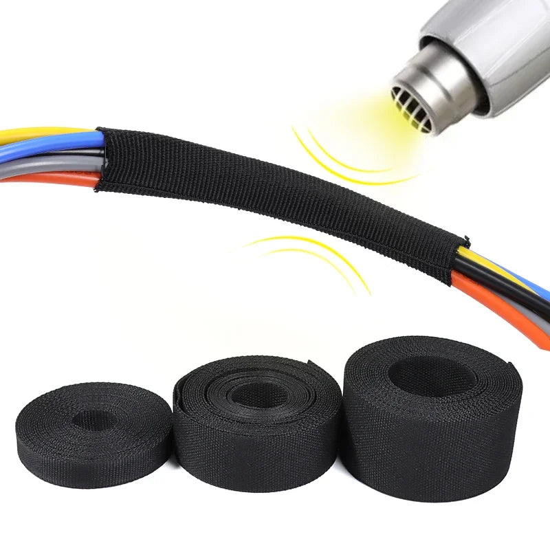 1~50m Braided Cable Sleeve PET Heat Shrink Tube Insulation Flam Retardant Shrinkable Wire Wrap Sheath Protection Cable Organizer