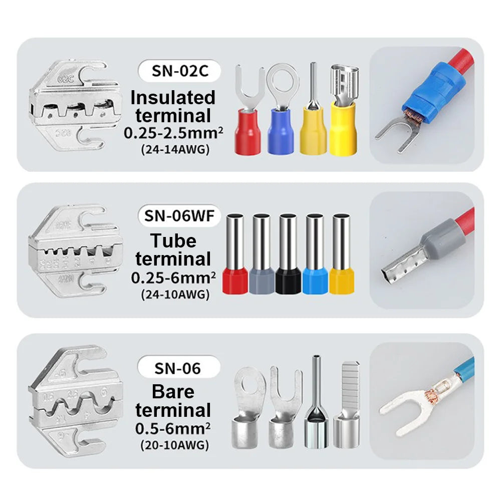 Electrician Pressed Pliers Crimping Tool with Interchangeable Dies Ratcheting Wire Crimper for Electrical Terminals Connector