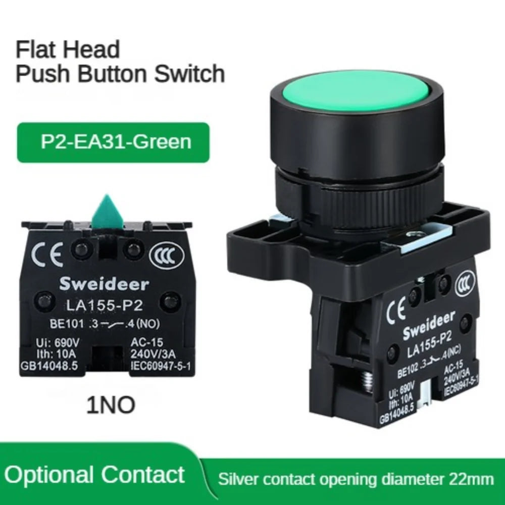 22mm Push Button Switch Momentary Reset ON OFF 12V/220V/48V/24V Black NC NO Power Button for Electrical Industrial Panelboard