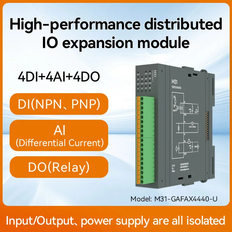 RS485 RJ45 DI/DO/AO/AI Distributed Remote IO Module CDEBYTE M31-U Series Modbus NEW Version Support PNP NPN DIP Free Splicing