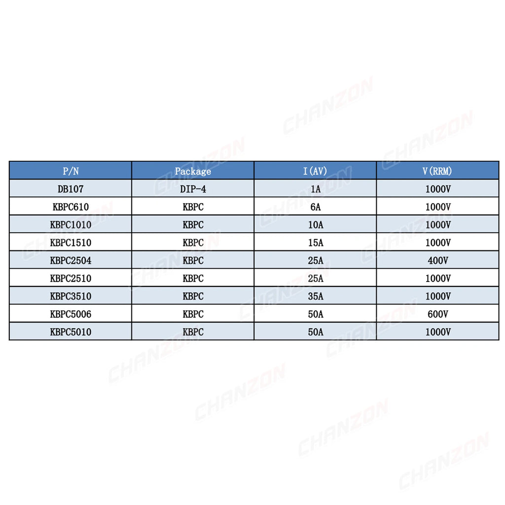 Diode Bridge Rectifier DB107 KBPC610 KBPC1010 KBPC1510 KBPC2504 KBPC2510 KBPC3510 KBPC5006 KBPC5010 1A 6A 10A 15A 25A 35A 50A