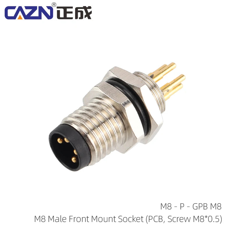 CAZN M8 Welding Panel Connector Male Female Back Mount Socket SMD 3 4 5 6 8 Core Angle Pin Male and Female Socket