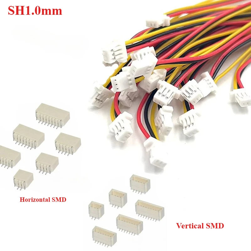 10Set SH1.0 Mm Connector Male Housing 10/20/30cm Wire Cable+Vertical/Horizontal SMD Pitch 2/3/4/5/6/7/8/9/10/12P