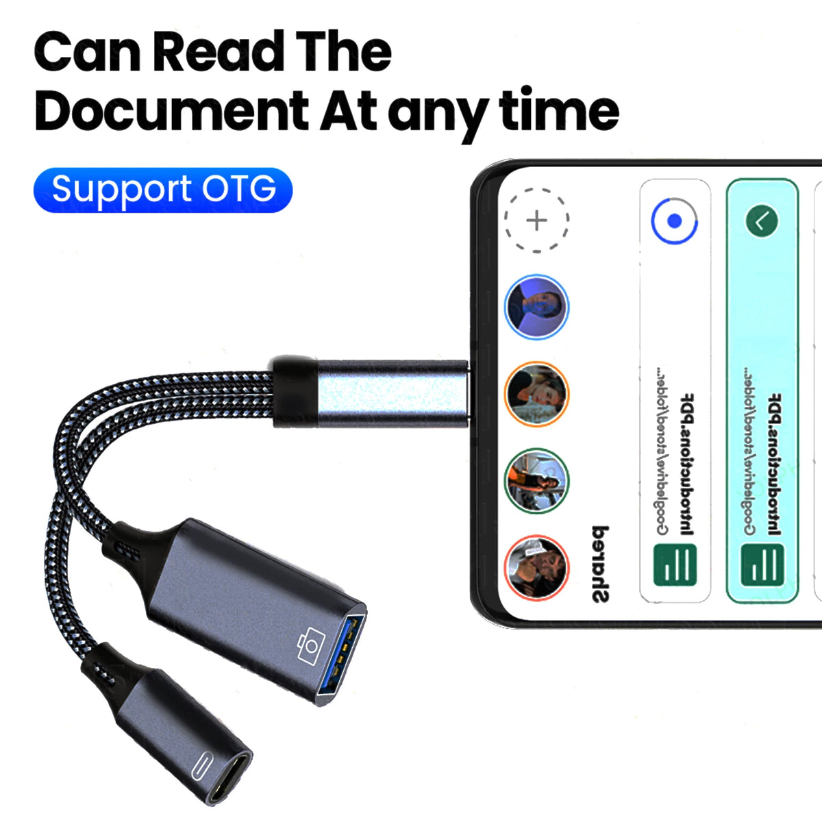 2 In 1 USB C OTG Cable Converter Type C to USB 3.1 PD Fast Charger Port With USB Female Splitter Adapter For iPad Tablet Laptops