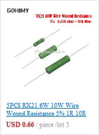 10PCS Carbon Film Resistor 5% 5W 1R ~ 1M 2.2R 10R 22R 47R 51R 100R 150R 470R 1K 4.7K 10K 47K 10 47 51 100 150 Ohm 5W Resistance