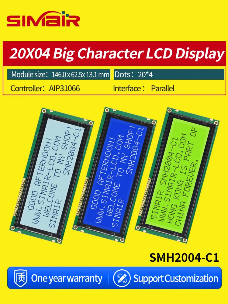 New STN COB 5/3.3V  HD7780 20*4 Dots Screen 2004 Big Character LCD Display 20x4 Blue