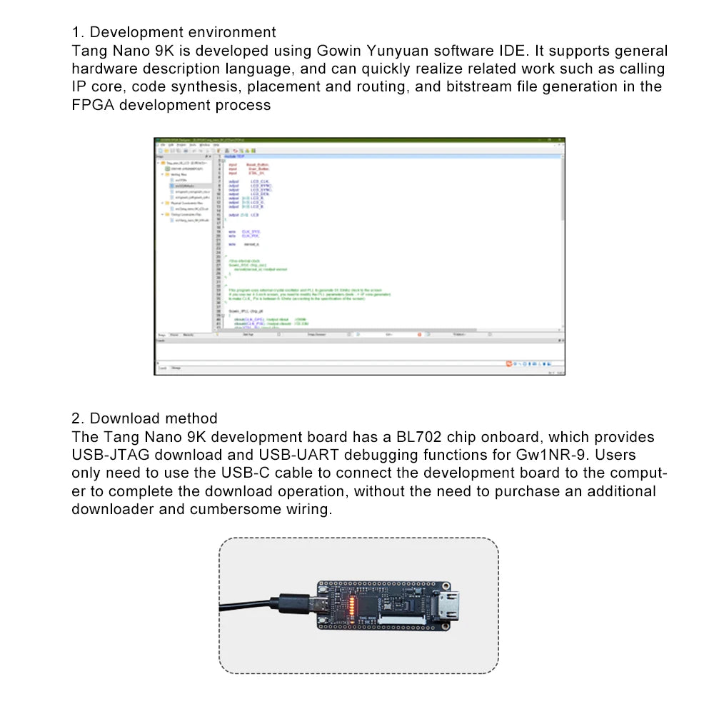 Sipeed Tang Nano 9K FPGA Development Board GOWIN GW1NR-9 RISC-V 2.54mm Pin Header+Type-C Data Cable+4.3/5/7 Inch SPI Screen