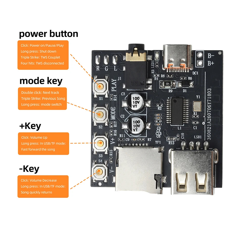 DC 5V Bluetooth 6.0 MP3 Audio Decoder Board Audio Receiver Amplifier Module Type C Port Car Home Speaker Headphones